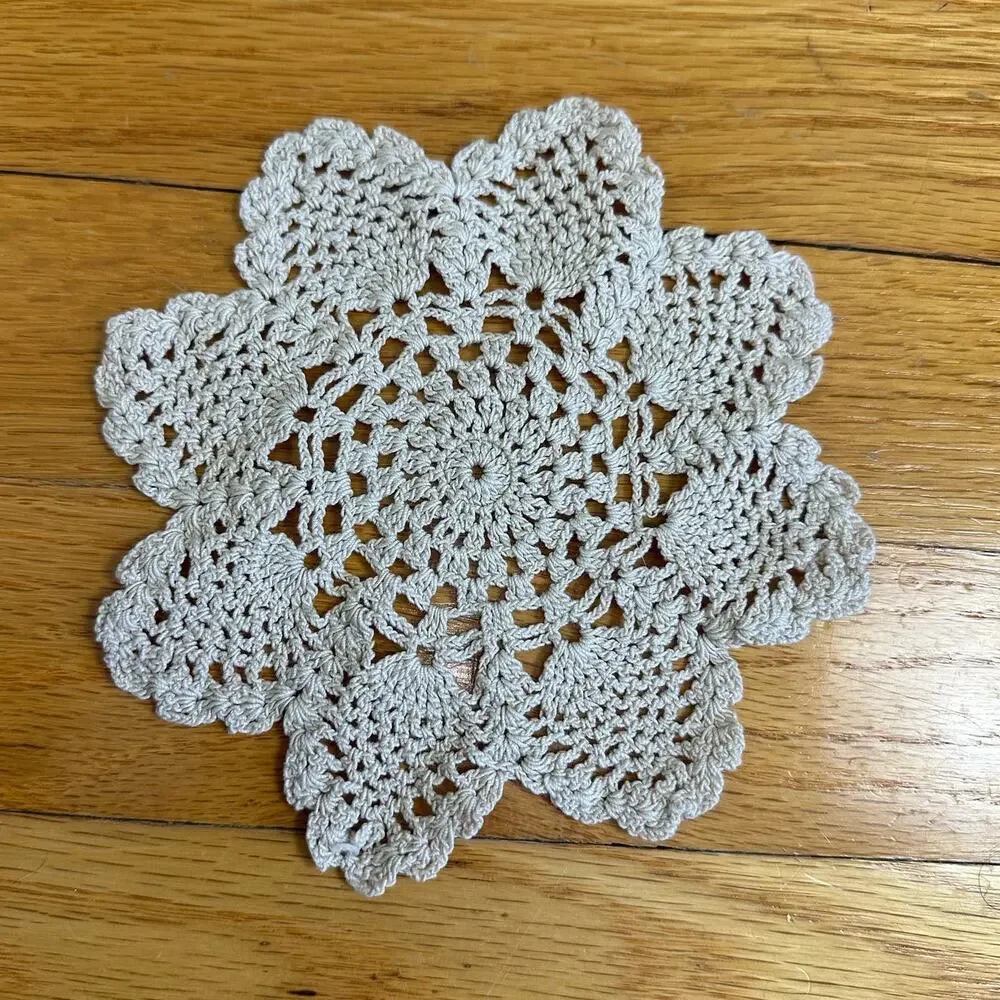 Hand Crochet Vintage Doily Coaster Oatmeal Cream Beige Ecru Color About 5.5